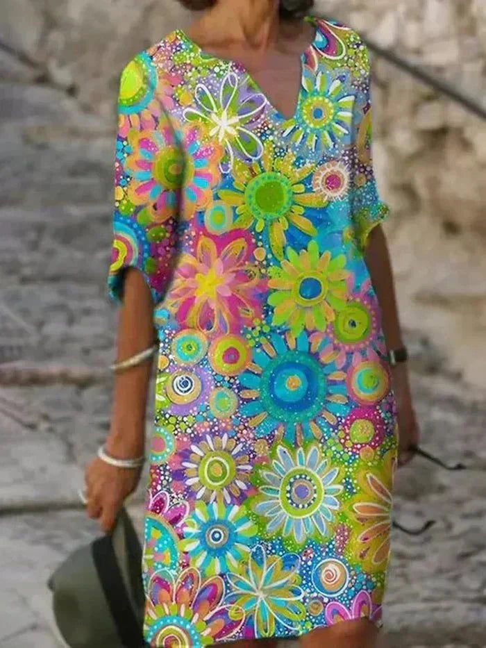 Nira | Livlig Blomster Midi Kjole