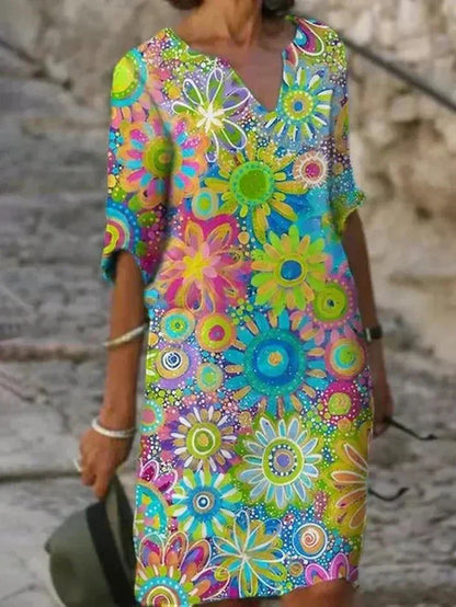 Nira | Livlig Blomster Midi Kjole