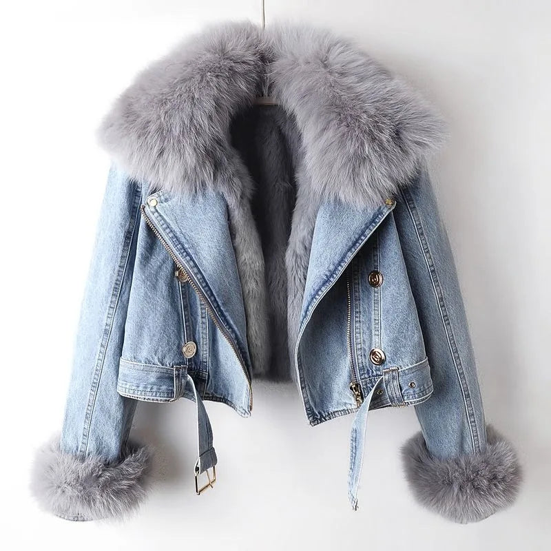 Amara | Denimjakke med pelsfor