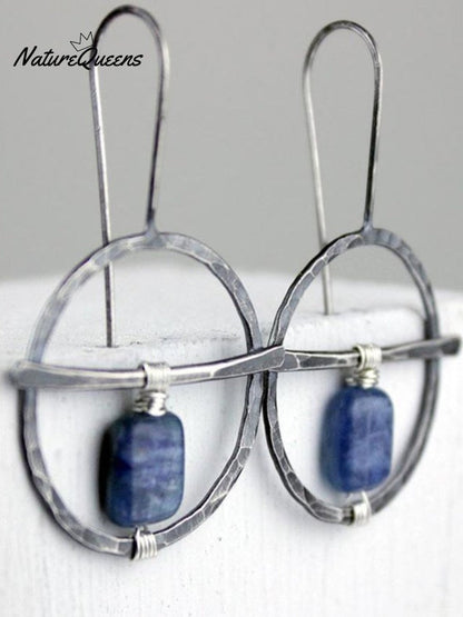 Kvinnelige Vintage Håndlagde Naturlige Lapis Lazuli Øredobber