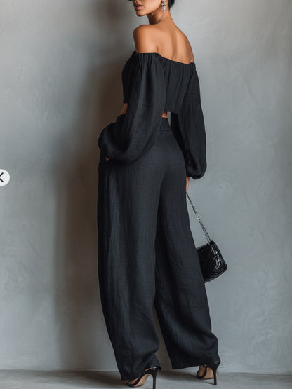 Tess™ || Off-shoulder sett med vide bukser