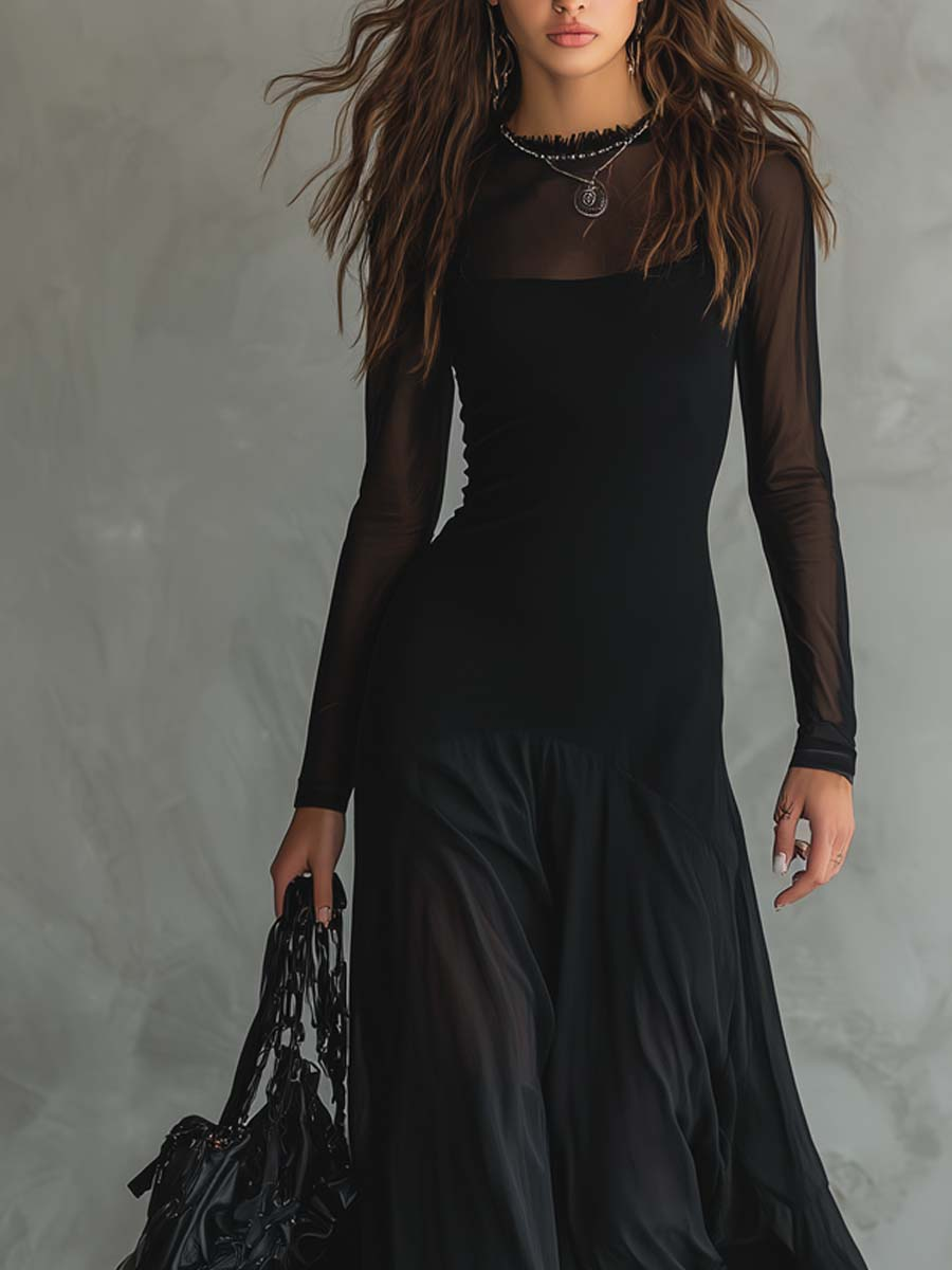 Svart Løs-Fit Tulle Maxi Kjole