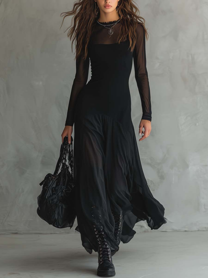 Svart Løs-Fit Tulle Maxi Kjole