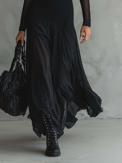 Svart Løs-Fit Tulle Maxi Kjole