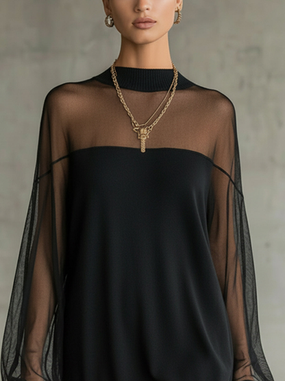 Amélie™ | Elegant svart minikjole med mesh-ermer