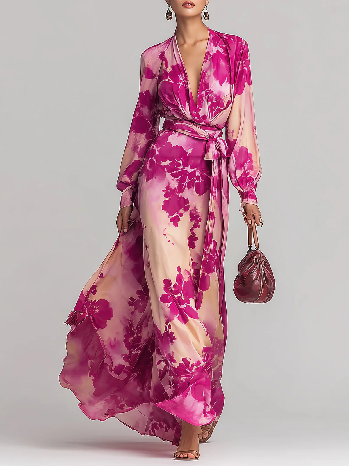 Olivia™ | Elegant Blomstrete Maxi Kjole