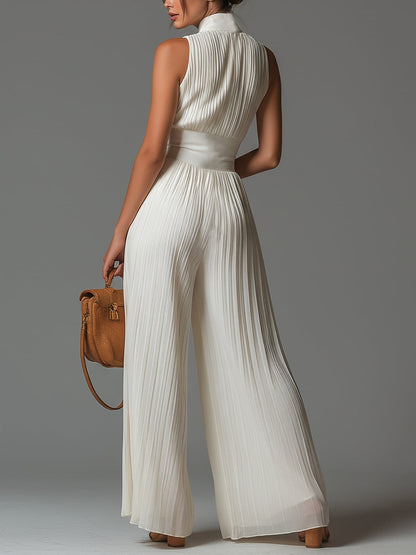 ESSENSIELL – Hvit Plisserte Chiffon Jumpsuit for Kvinner