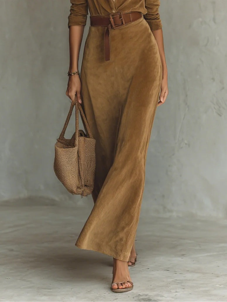Juline™ | Suede Look Maxi Kjole med Krage