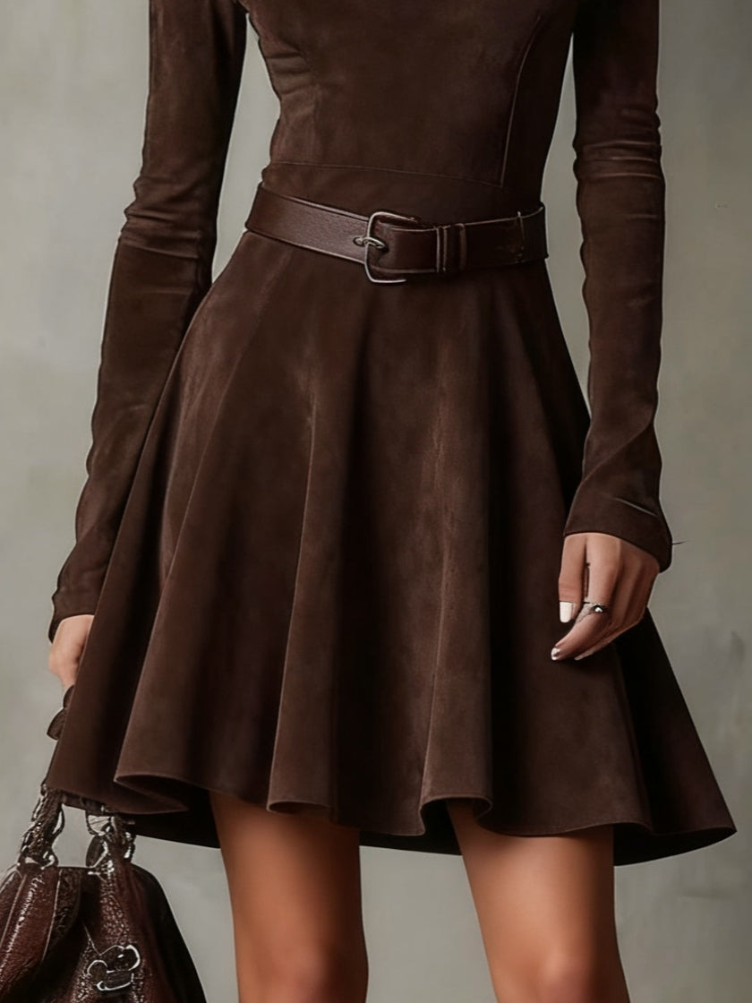 Noémie™ | Vintage Suede Mini Kjole Mørk Brun