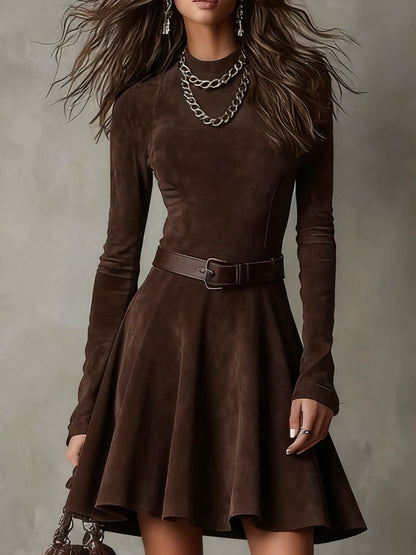 Noémie™ | Vintage Suede Mini Kjole Mørk Brun
