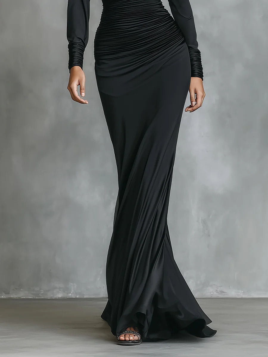 Célina™ | Sateng One-Shoulder Maxi Kjole i Svart