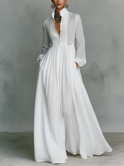Léonie™ | Minimalist Maxi Kjole med Ståkrage