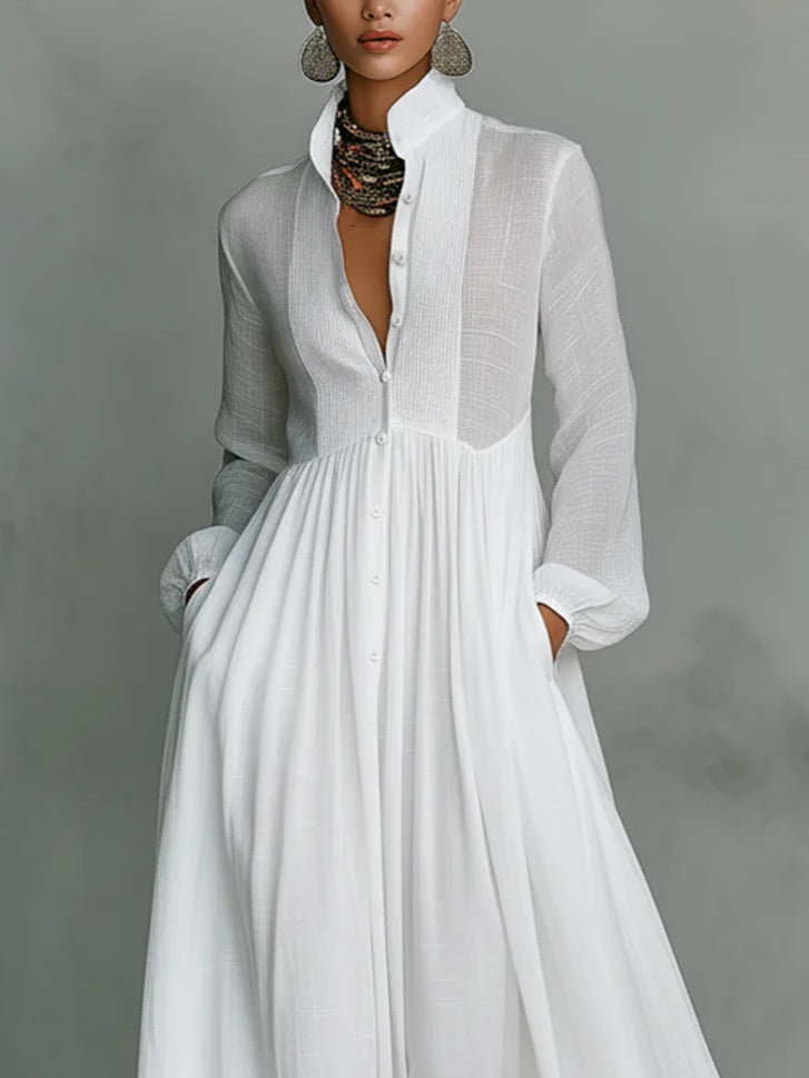 Léonie™ | Minimalist Maxi Kjole med Ståkrage