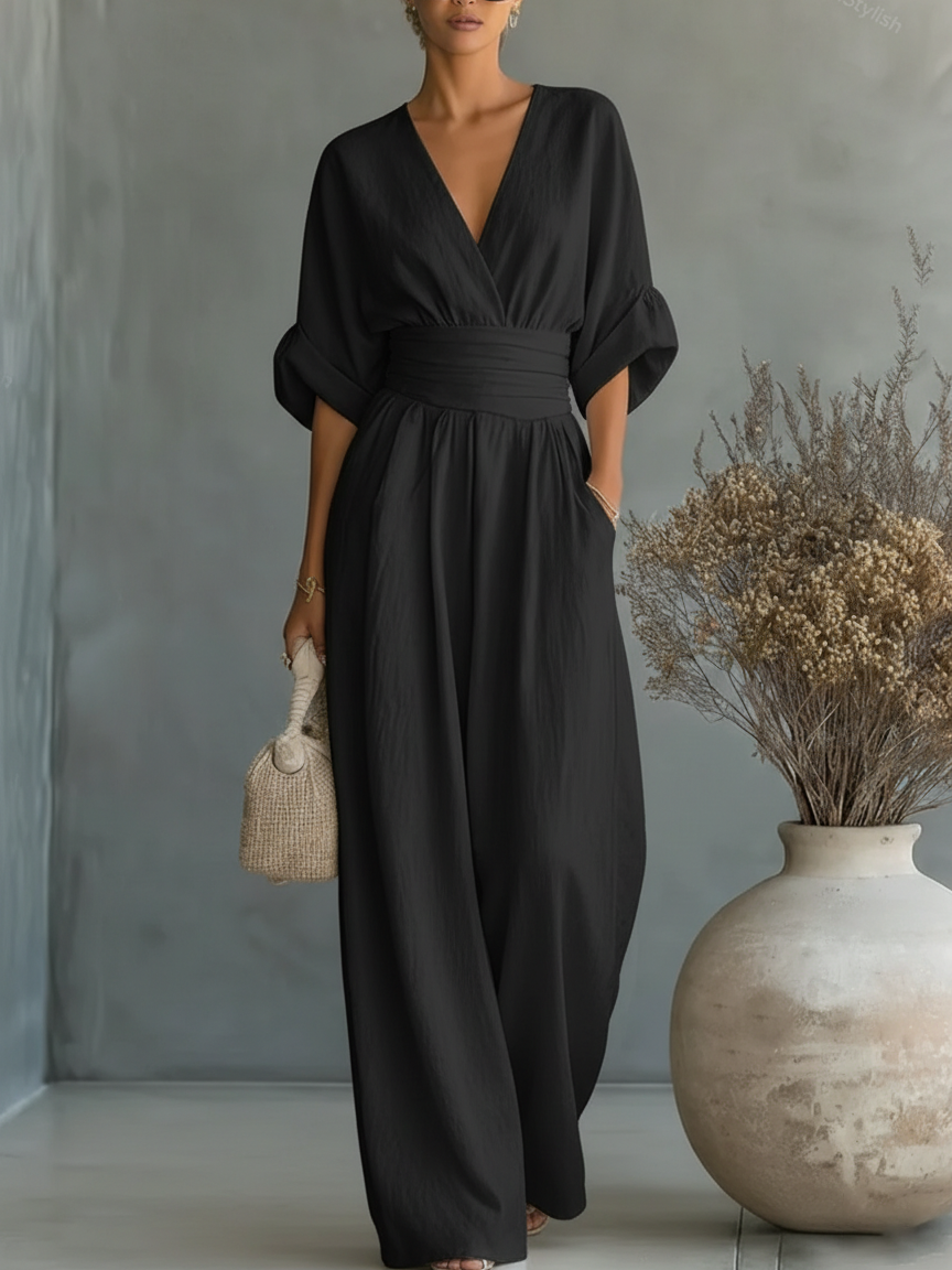 ESSENSIELL - Elegant V-hals Høy Midje Jumpsuit