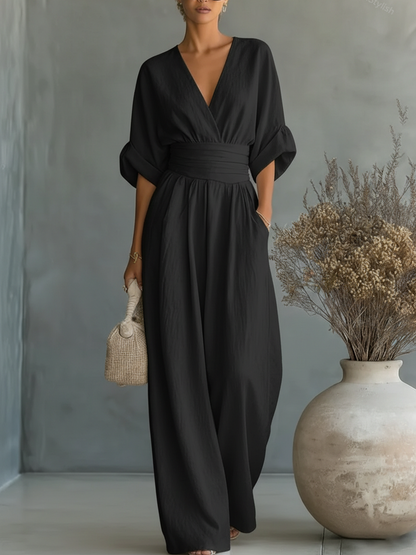 ESSENSIELL - Elegant V-hals Høy Midje Jumpsuit