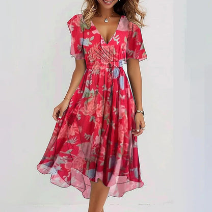 Arianna - Lett Korte Ermer Kjole med Elegant Print