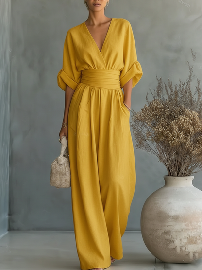 ESSENSIELL - Elegant V-hals Høy Midje Jumpsuit