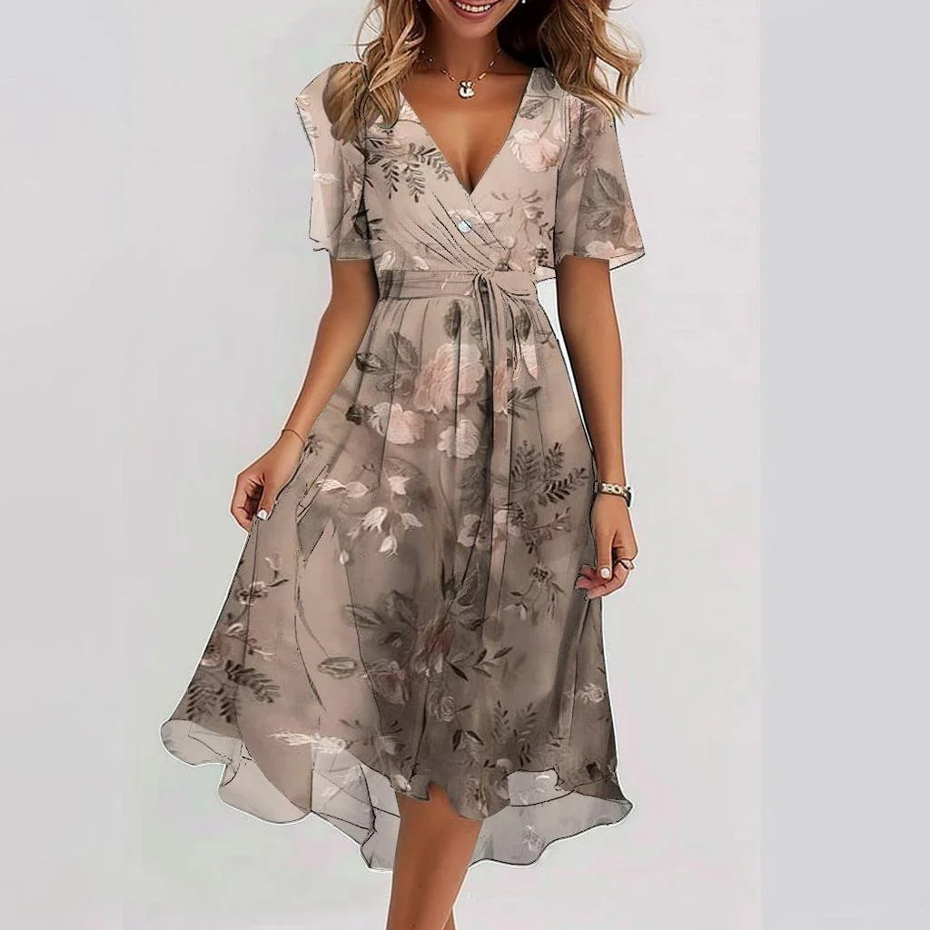 Arianna - Lett Korte Ermer Kjole med Elegant Print
