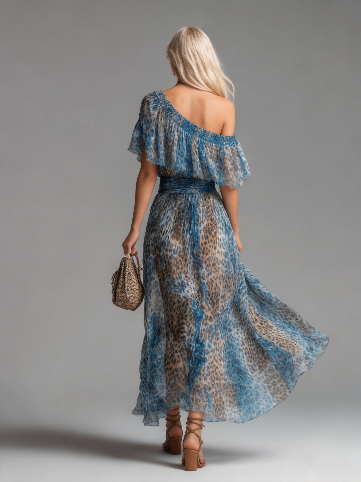 🔥 Selvaggia – Leopardmønster Off-Shoulder Chiffon Maxi Kjole