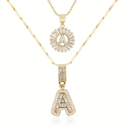 Elegant Pave Bokstav Initial Halssmykke Sett