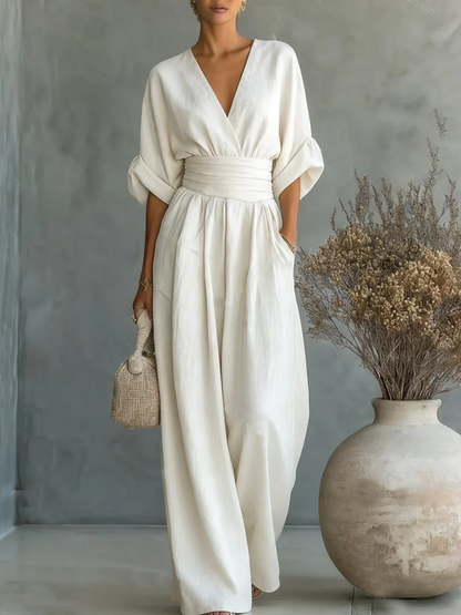 ESSENSIELL - Elegant V-hals Høy Midje Jumpsuit