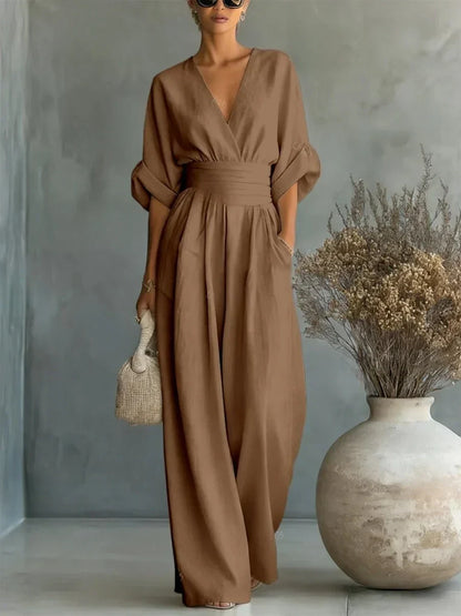 ESSENSIELL - Elegant V-hals Høy Midje Jumpsuit
