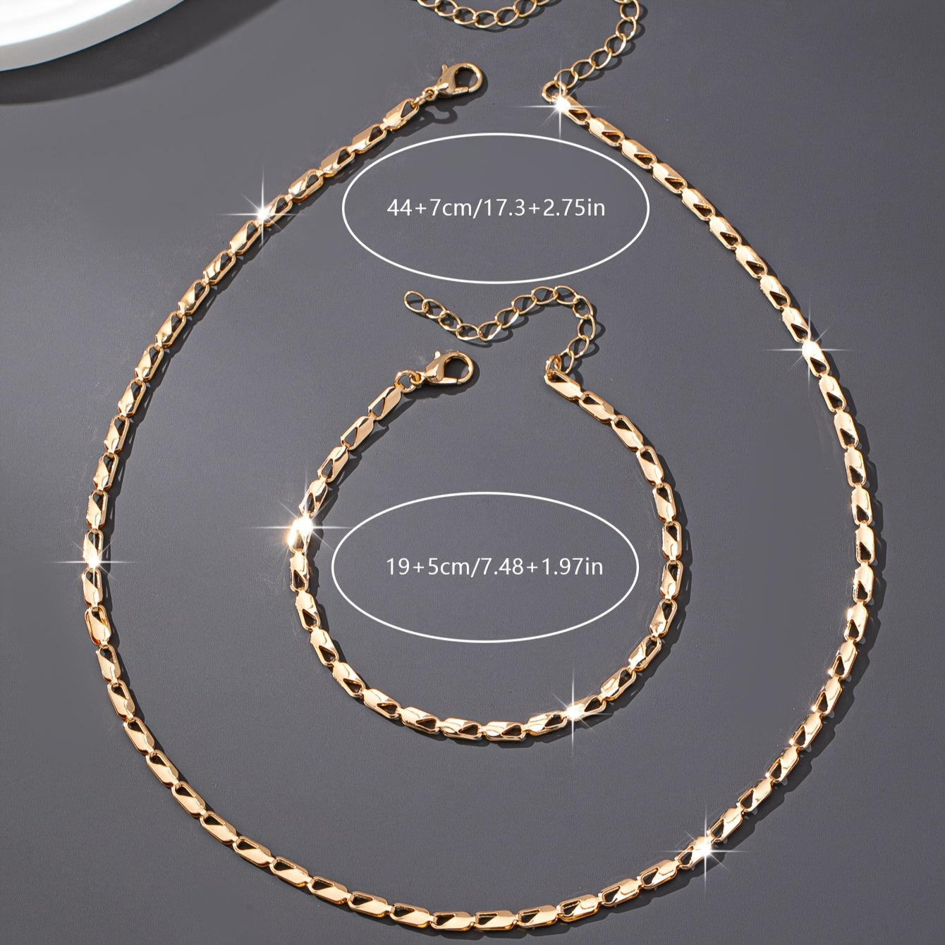 Elegant 18k Gull Halskjede og Armbånd Sett