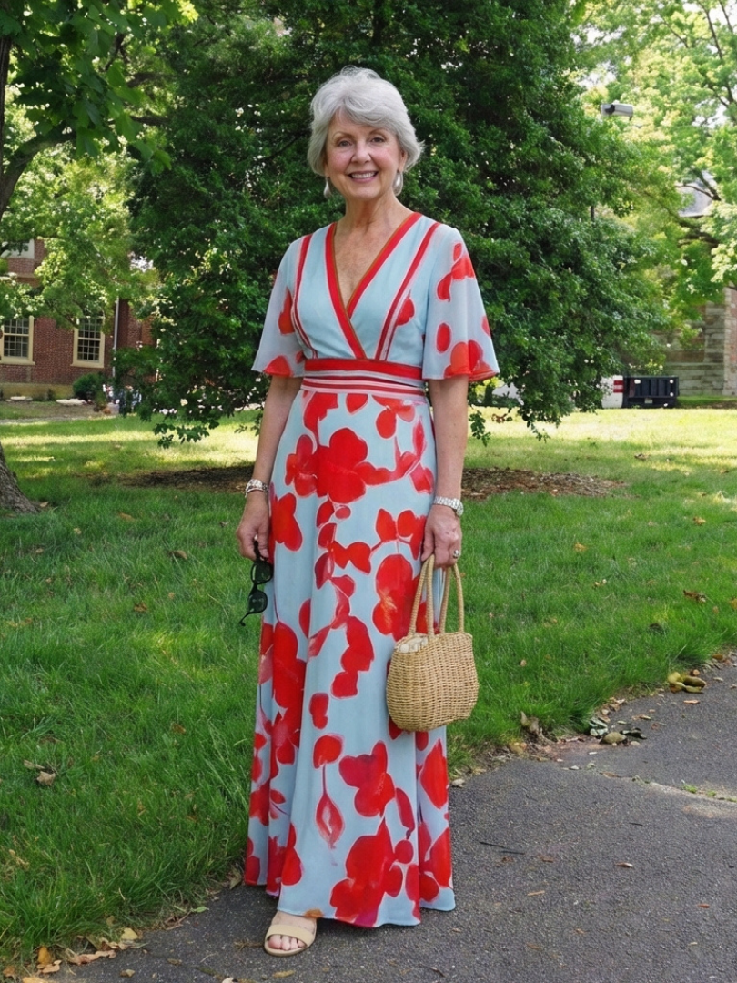 Corinne | V-hals Kortermet Blomstrete Maxikjole