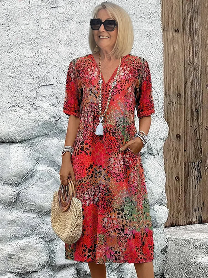 CALLIE | Livlig Midi Kjole Flatterende Passform Uanstrengt Stil