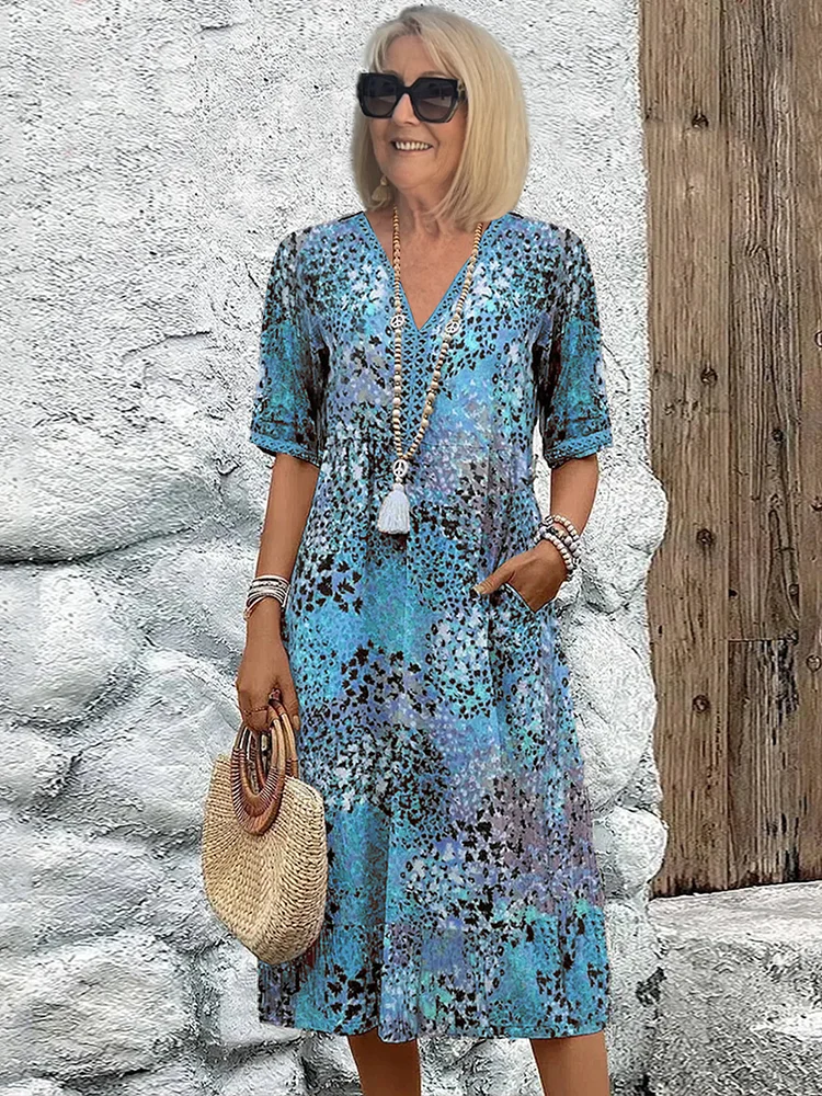 CALLIE | Livlig Midi Kjole Flatterende Passform Uanstrengt Stil