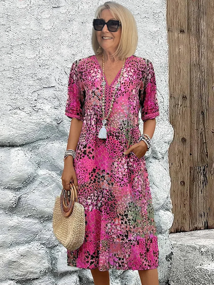 CALLIE | Livlig Midi Kjole Flatterende Passform Uanstrengt Stil