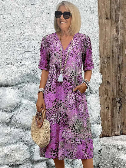 CALLIE | Livlig Midi Kjole Flatterende Passform Uanstrengt Stil