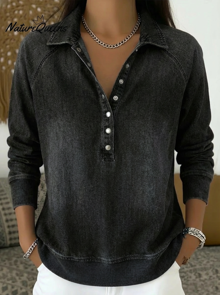 Kvinnes Casual Vasket Denim Bomullstopp