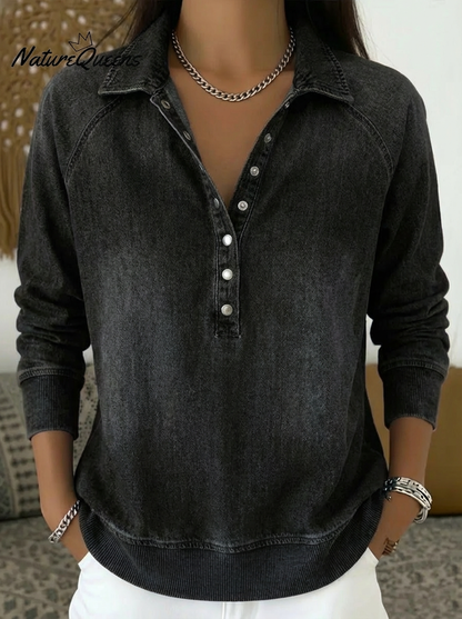Kvinnes Casual Vasket Denim Bomullstopp