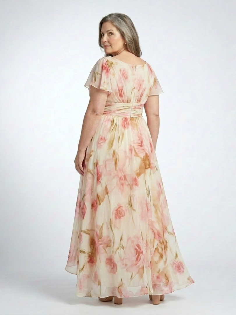 Elara | V-hals Kortermet Blomster Maxi Kjole