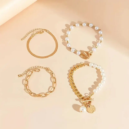 Elegant 4-delt Armbåndsett – Slange, Perler og Lenker