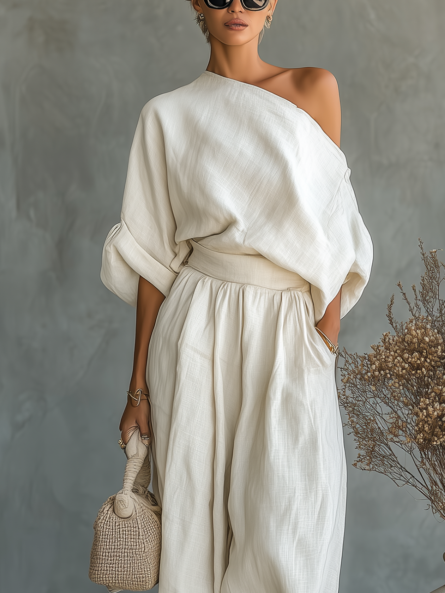 Lisa | Myk Off-Shoulder Topp og Tapered Bukse Sett