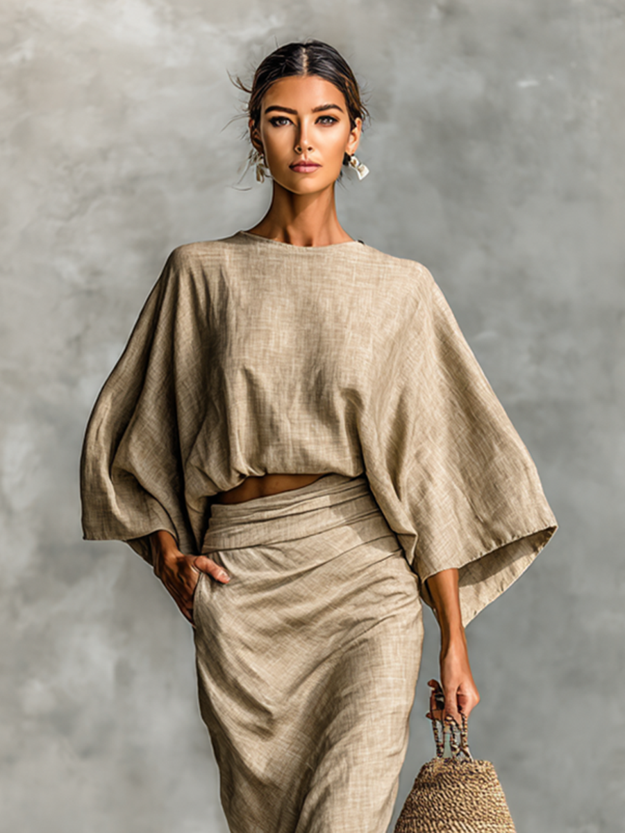Selene | Myk Batwing Topp og Maxi Skjørt To-dels Sett
