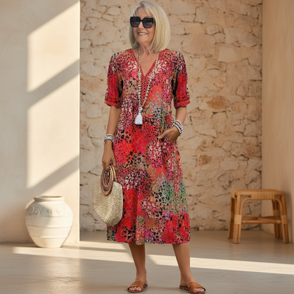 CALLIE | Livlig Midi Kjole Flatterende Passform Uanstrengt Stil