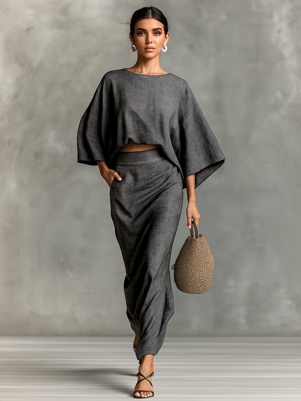 Selene | Myk Batwing Topp og Maxi Skjørt To-dels Sett