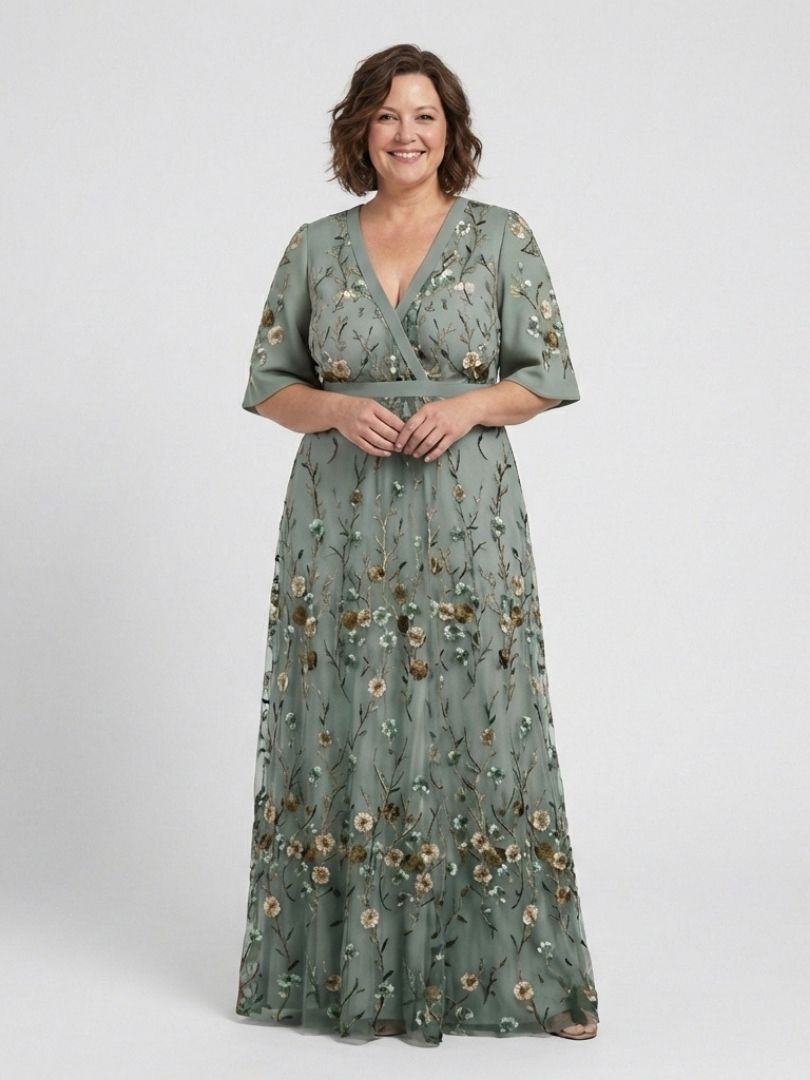 Evadne | Brodert V-hals Maxi Kjole