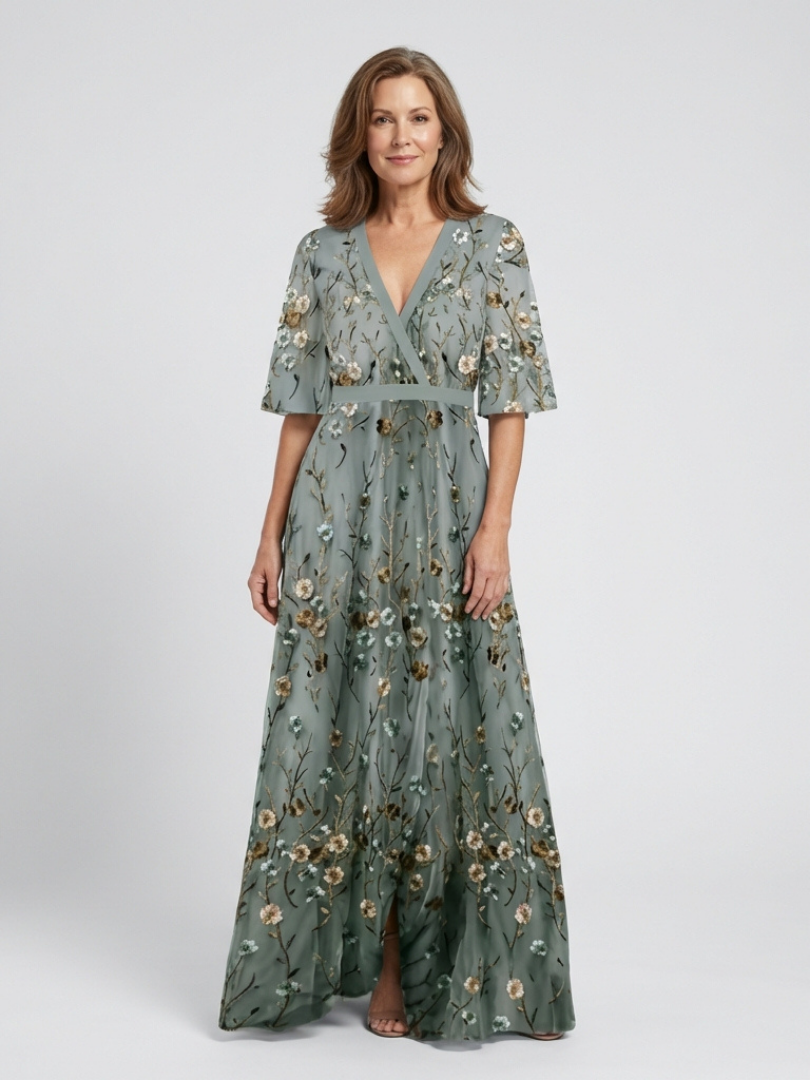 Evadne | Brodert V-hals Maxi Kjole