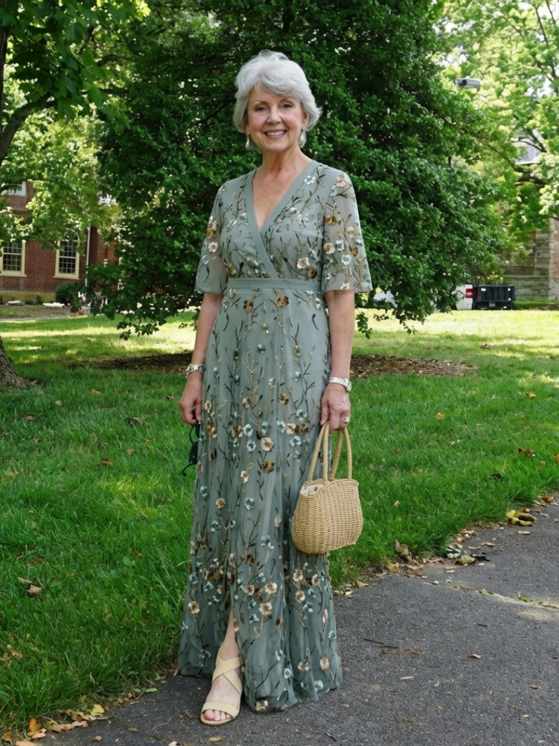 Evadne | Brodert V-hals Maxi Kjole