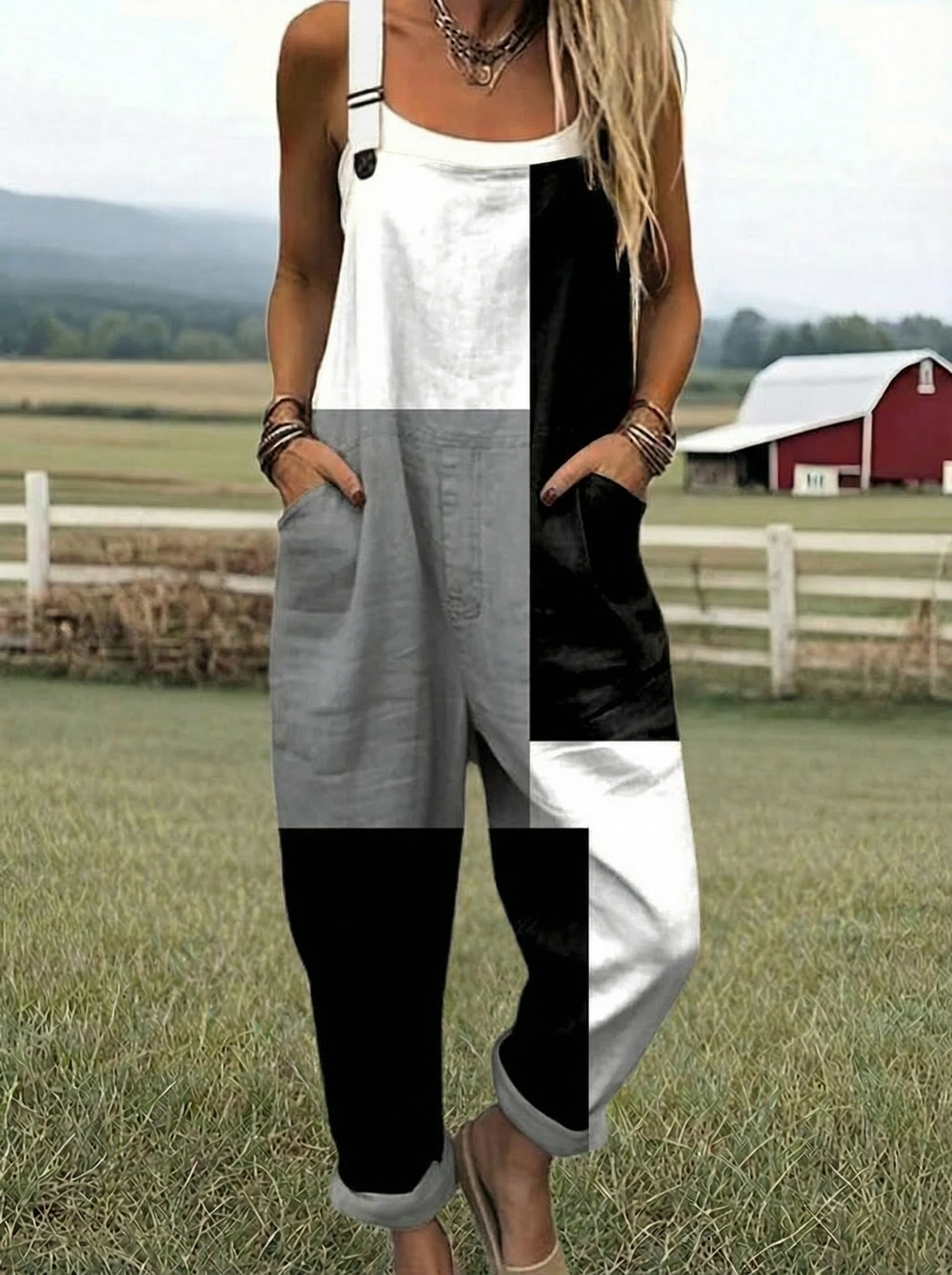 Hailey  | Fargeblokk Avslappet Jumpsuit