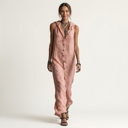 Mirabell | Hooded Button-Front Sleeveless Maxi Dress
