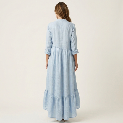 Jilana | Stand-Collar Button-Front Ruffle Hem Maxi Dress
