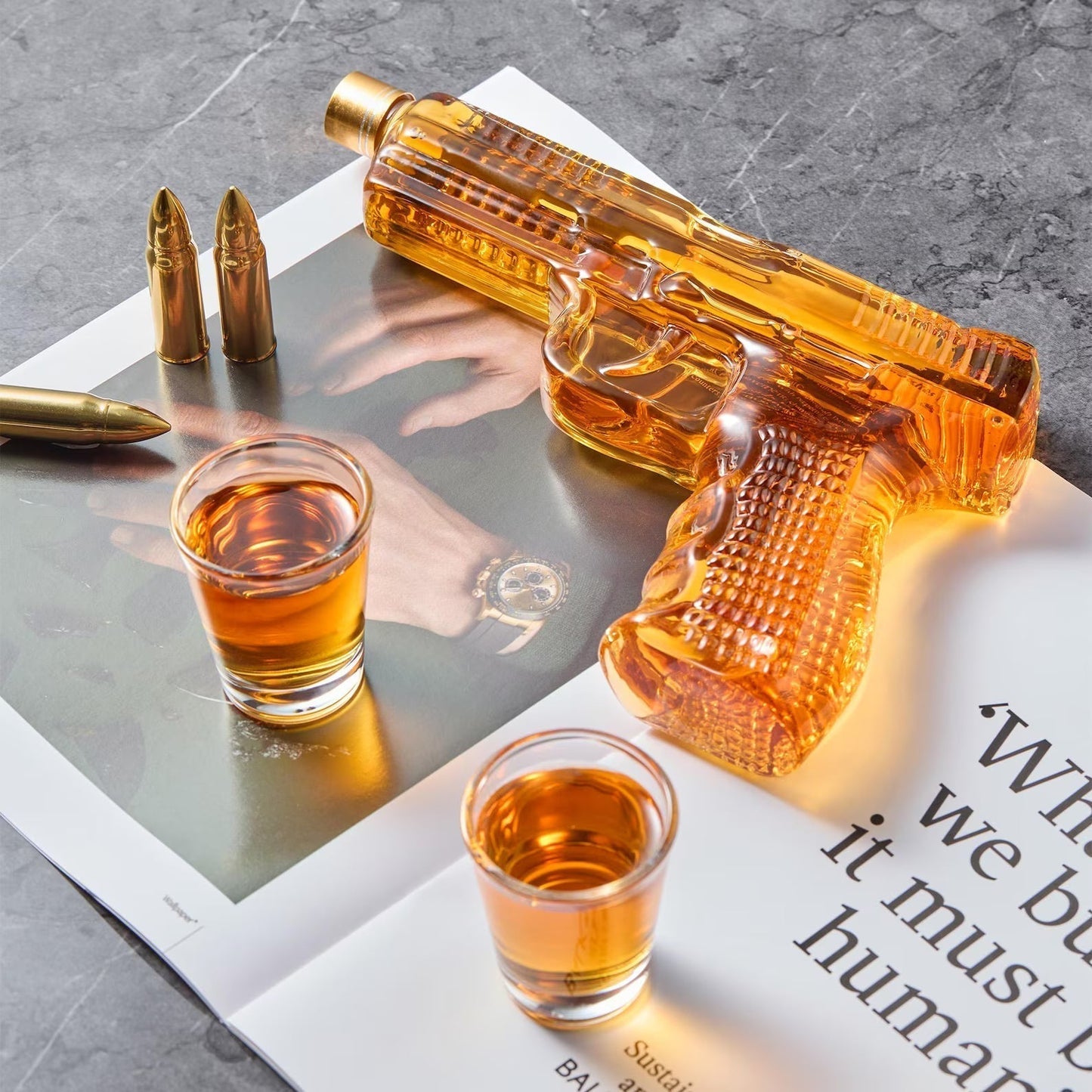 Whiskyflaske – Gun Set Edition med Glass
