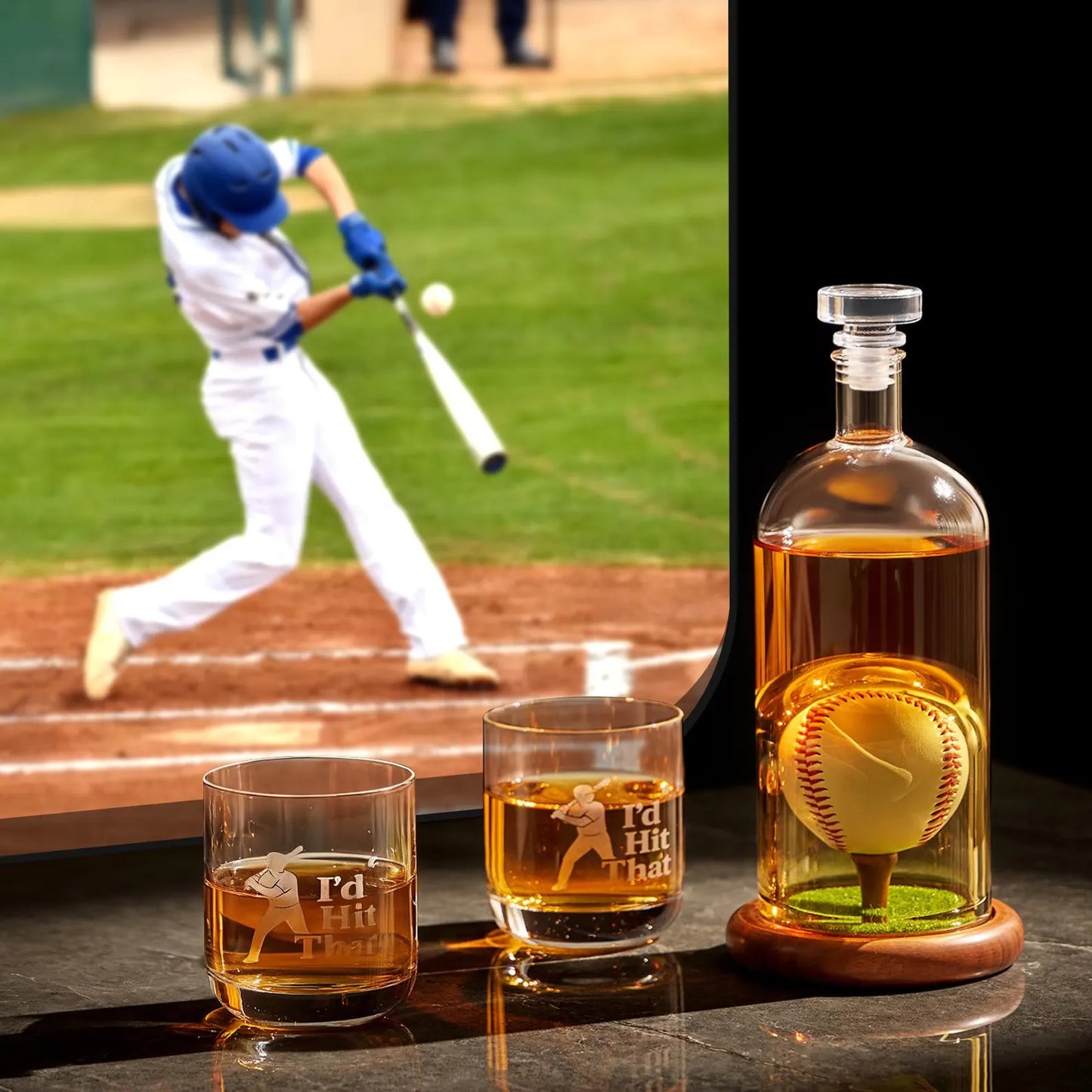 Whiskeyflaske - Baseball Set Utgave med Glass