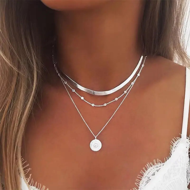 Lagen Silber Choker og Anhänger Halskette Sett