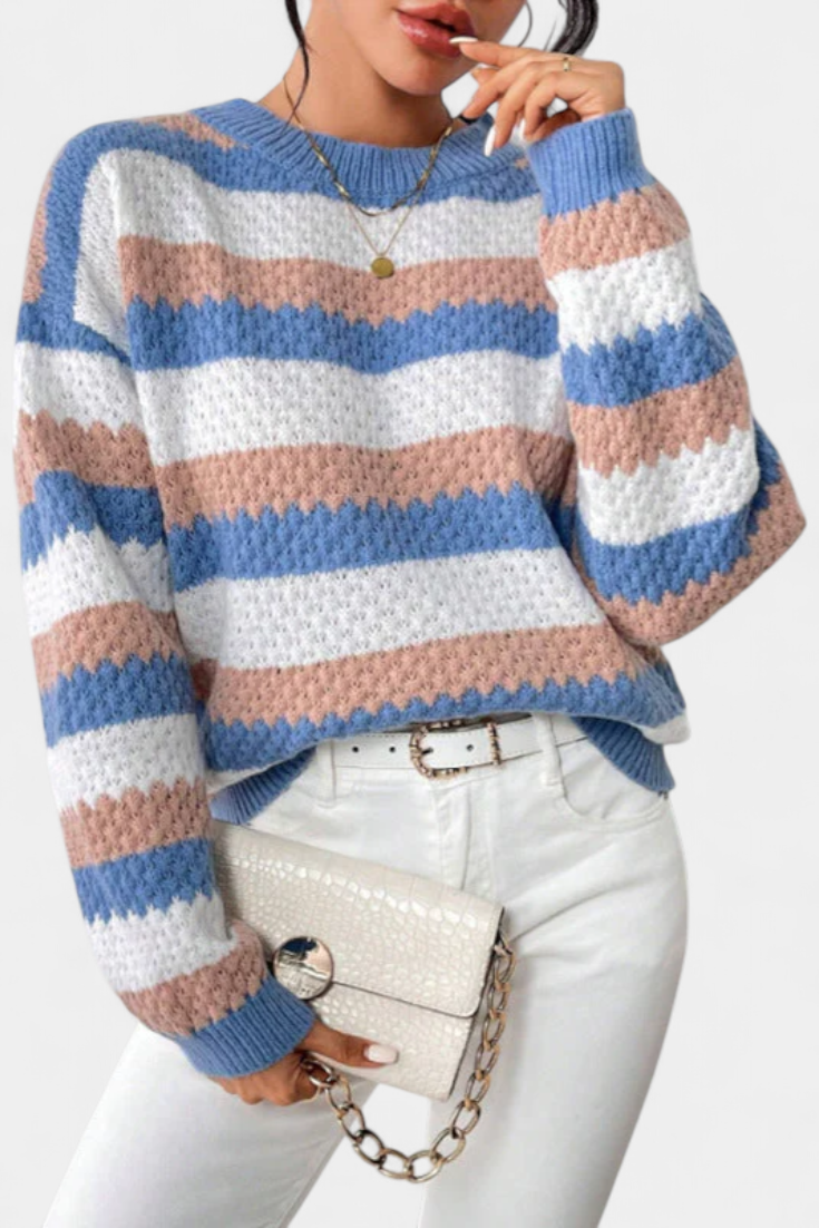 Kristen | Jersey Oversized med Rund Hals og Striper